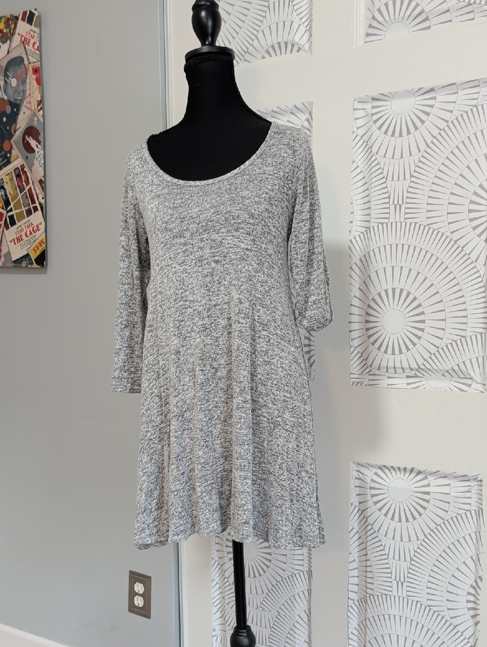 Grey Marled Scoop Neck Swing Dress